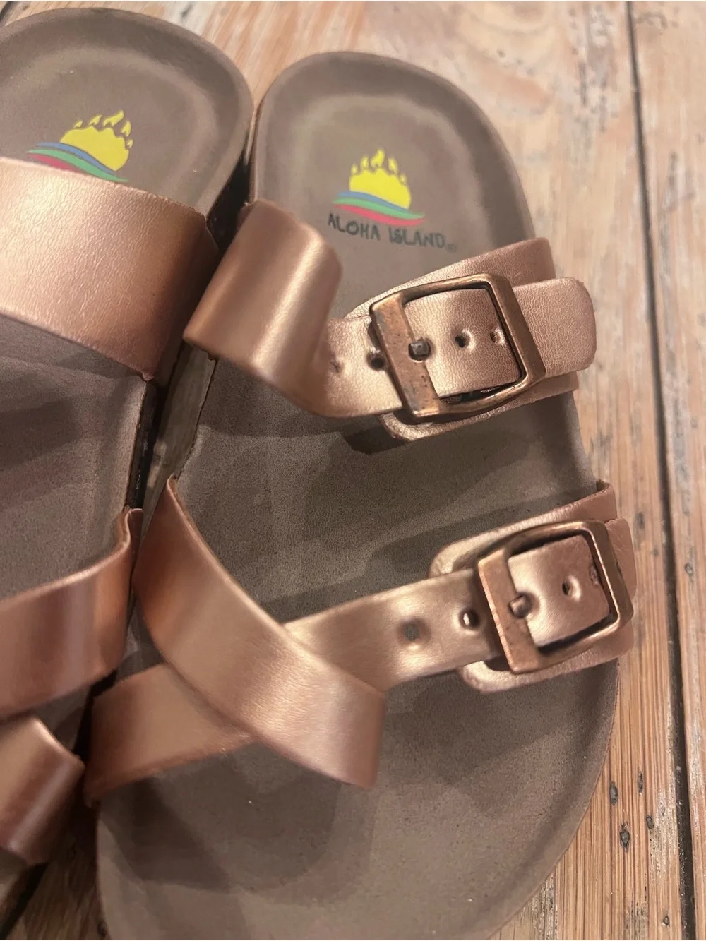 Aloha Island Children’s Strappy Buckle Sandals Rose Gold Adjustable US 4/5